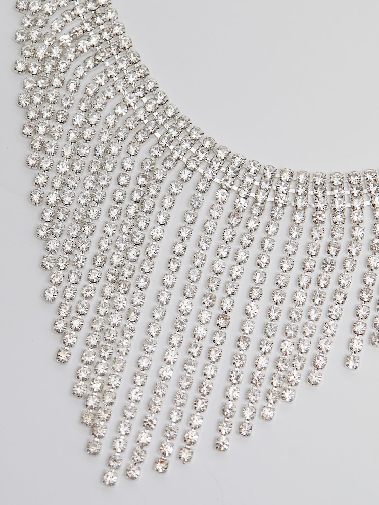 Jon Richard Silver Tone Crystal Diamante Fringe Necklace - Image 3 of 3