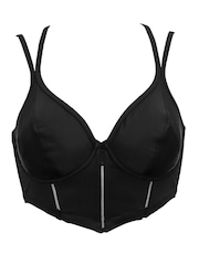 Pour Moi Black Non Padded Sydney Double Strap Underwired Longline Bikini Top - Image 6 of 7