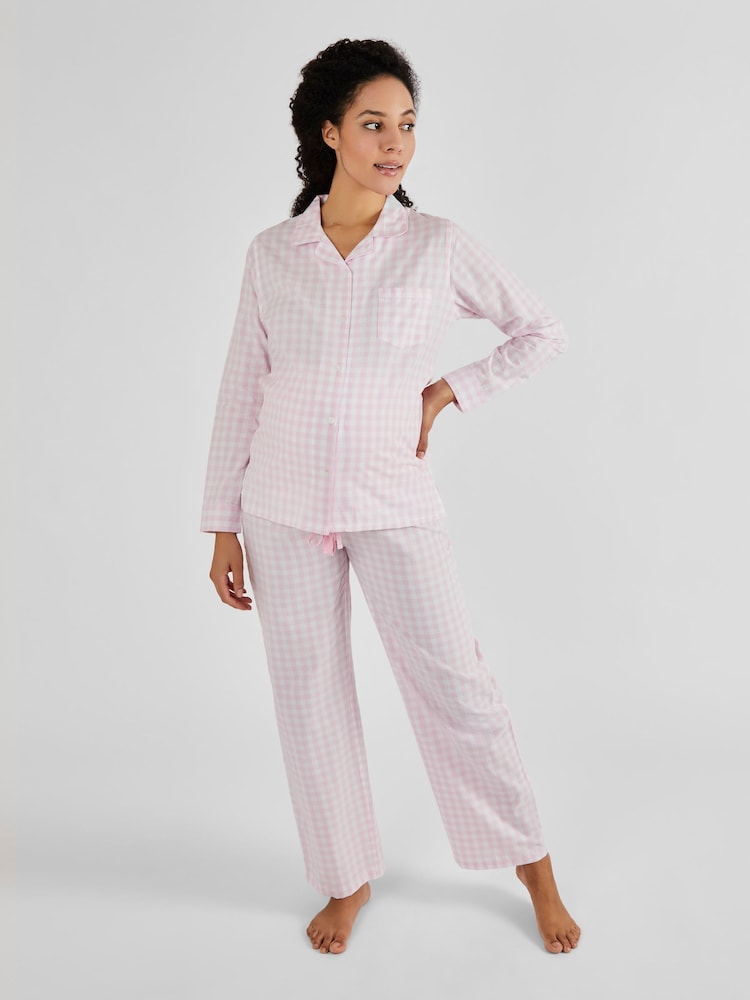 JoJo Maman Bébé Pink Gingham Maternity Pyjamas Set - Image 1 of 5