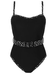 Pour Moi Black/White Rhodes Belted Removable Straps Tummy Control Swimsuit - Image 3 of 4