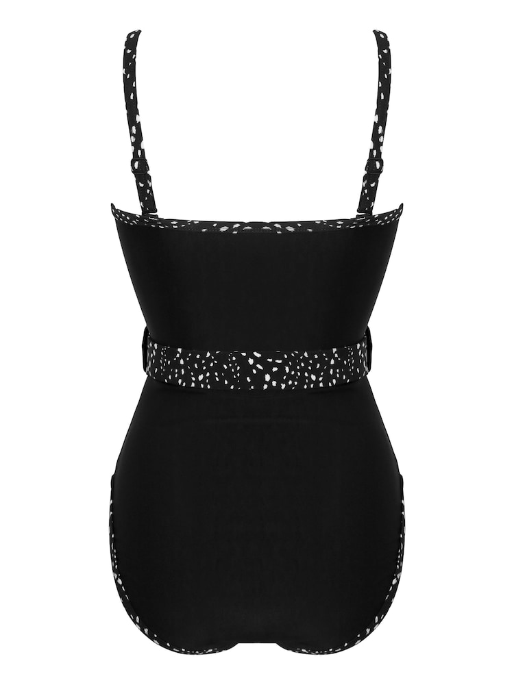 Pour Moi Black/White Rhodes Belted Removable Straps Tummy Control Swimsuit - Image 4 of 4