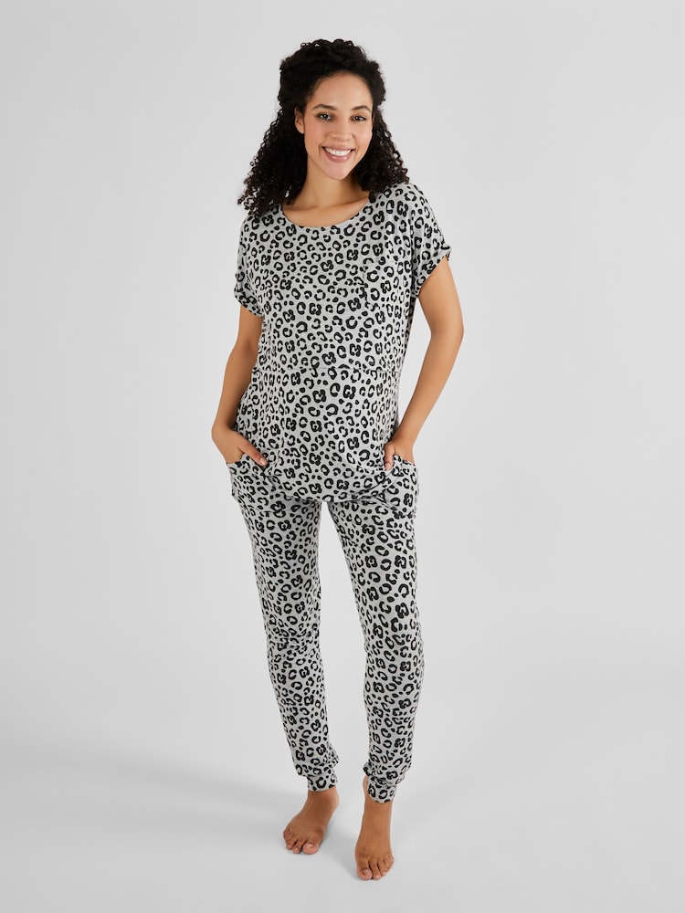 JoJo Maman Bébé Grey Animal Print Maternity & Nursing Pyjamas Set - Image 1 of 6