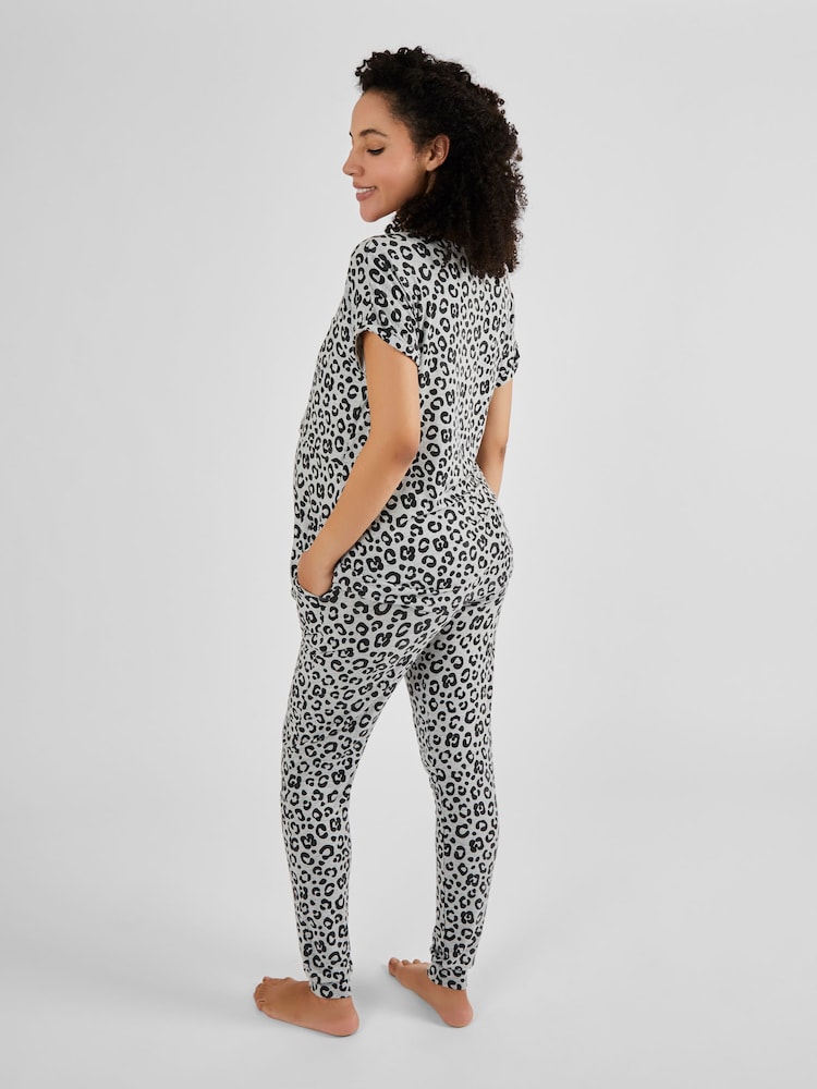 JoJo Maman Bébé Grey Animal Print Maternity & Nursing Pyjamas Set - Image 2 of 6