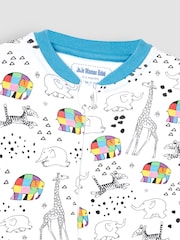 JoJo Maman Bébé White Elmer Print Sleepsuit - Image 5 of 5