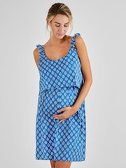 JoJo Maman Bébé Blue Batik Flutter Sleeve Maternity & Nursing Nightdress - Image 1 of 4
