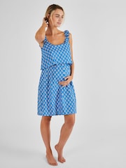JoJo Maman Bébé Blue Batik Flutter Sleeve Maternity & Nursing Nightdress - Image 2 of 4