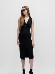HUGO Sleeveless Black Midi Dress With Cut-Outs and Ring Detail - Image 1 of 5