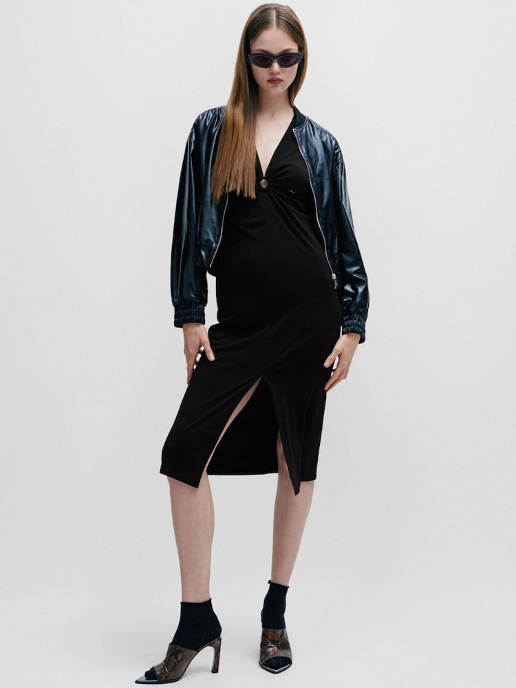 HUGO Sleeveless Black Midi Dress With Cut-Outs and Ring Detail - Image 2 of 5