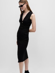 HUGO Sleeveless Black Midi Dress With Cut-Outs and Ring Detail - Image 3 of 5