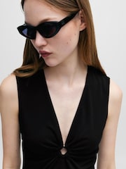 HUGO Sleeveless Black Midi Dress With Cut-Outs and Ring Detail - Image 4 of 5