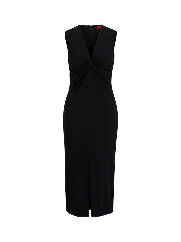 HUGO Sleeveless Black Midi Dress With Cut-Outs and Ring Detail - Image 5 of 5