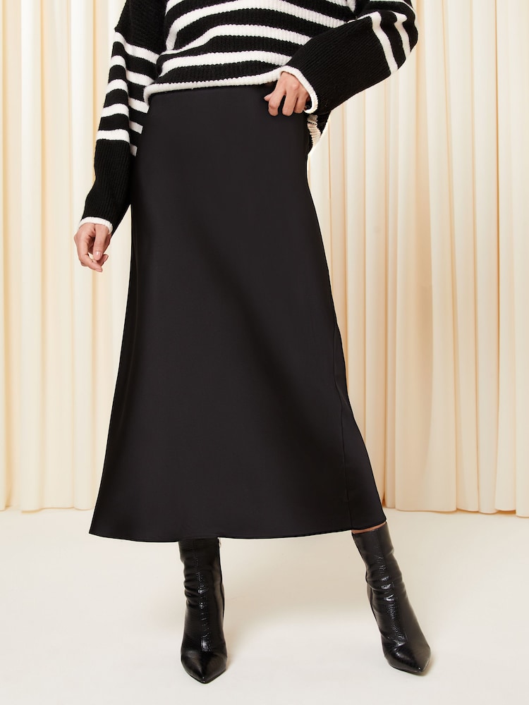 Friends Like These Black Satin Bias Cut Maxi Skirt - Image 1 of 4