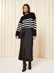 Friends Like These Black Satin Bias Cut Maxi Skirt - Image 3 of 4