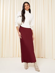 Friends Like These Berry Red Satin Bias Cut Maxi Skirt - Image 3 of 4