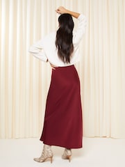 Friends Like These Berry Red Satin Bias Cut Maxi Skirt - Image 4 of 4