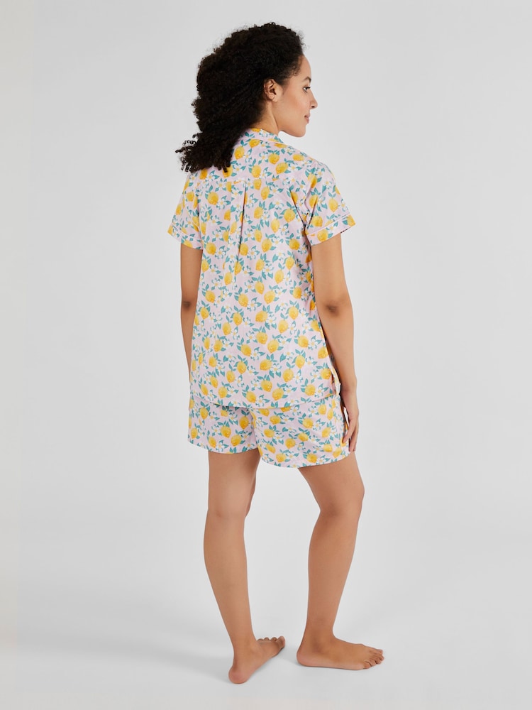 JoJo Maman Bébé Pink Lemon Print Maternity & Nursing Short Pyjamas Set - Image 2 of 5