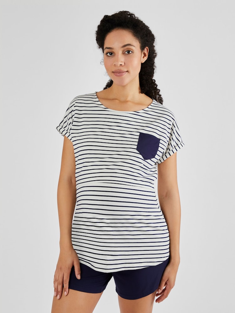 JoJo Maman Bébé Navy Maternity & Nursing Short Pyjamas Set - Image 1 of 6