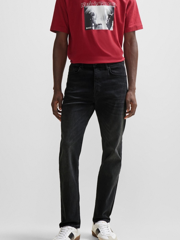 BOSS Black Wash Tapered Fit Super Stretch Denim Jeans - Image 1 of 5 BOSS Black Wash Tapered Fit Super Stretch Denim Jeans - Image 1 of 5