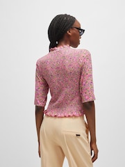 HUGO Pink Ruffle Trim Stretch Fabric Mock Neck Blouse - Image 3 of 6