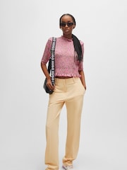HUGO Pink Ruffle Trim Stretch Fabric Mock Neck Blouse - Image 4 of 6