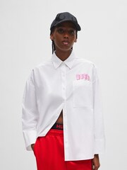 HUGO Oversized Fit White Blouse In Cotton Canvas With Seasonal Logo - Image 1 of 6