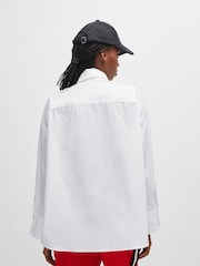 HUGO Oversized Fit White Blouse In Cotton Canvas With Seasonal Logo - Image 2 of 6