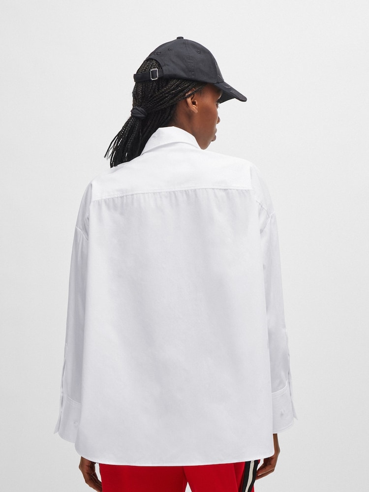 HUGO Oversized Fit White Blouse In Cotton Canvas With Seasonal Logo - Image 2 of 6