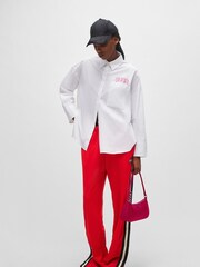 HUGO Oversized Fit White Blouse In Cotton Canvas With Seasonal Logo - Image 3 of 6