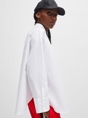 HUGO Oversized Fit White Blouse In Cotton Canvas With Seasonal Logo - Image 4 of 6