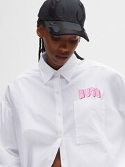 HUGO Oversized Fit White Blouse In Cotton Canvas With Seasonal Logo - Image 5 of 6