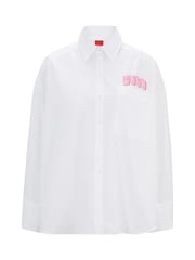 HUGO Oversized Fit White Blouse In Cotton Canvas With Seasonal Logo - Image 6 of 6