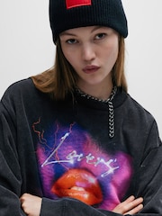 HUGO Lipstick Seasonal Graphic Oversized Cotton Jersey Sweatshirt - Image 4 of 5
