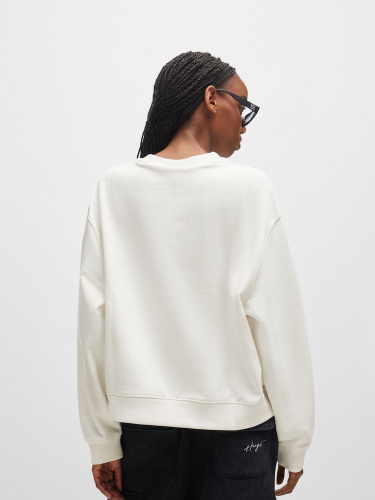 HUGO White Oversized Fit Graphic Logo Sweatshirt - Image 2 of 5