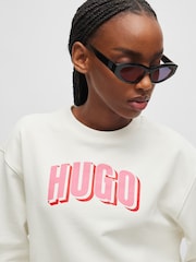 HUGO White Oversized Fit Graphic Logo Sweatshirt - Image 4 of 5