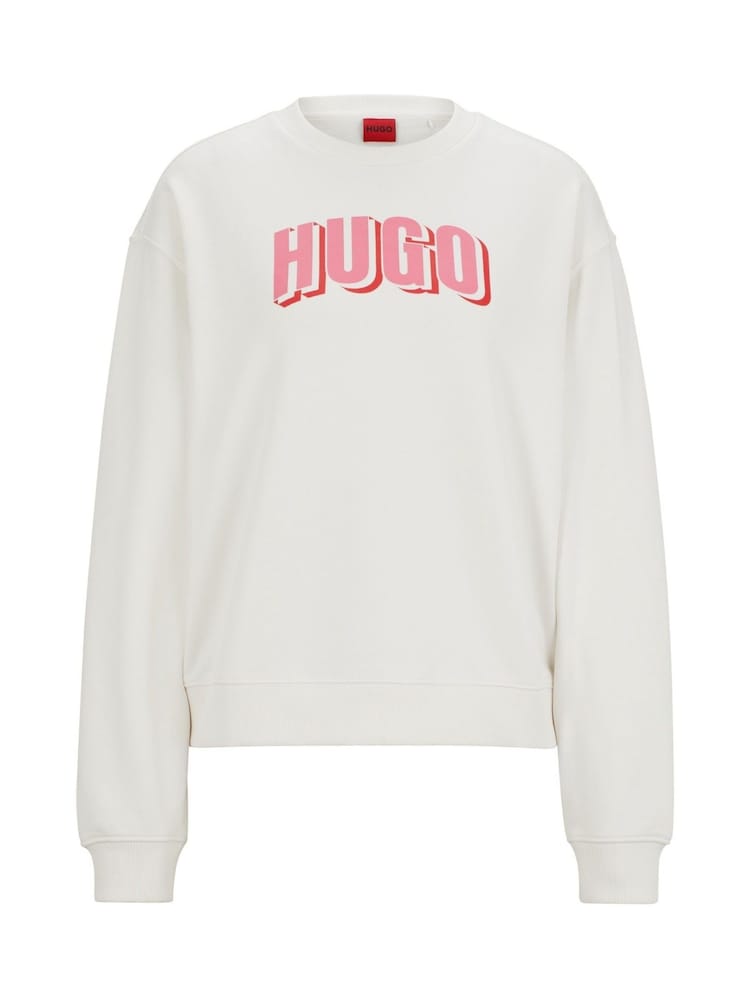 HUGO White Oversized Fit Graphic Logo Sweatshirt - Image 5 of 5