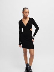 HUGO Black Cut Out Wrap Effect Fitted Mini Dress - Image 1 of 5