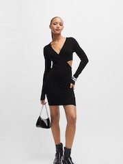 HUGO Black Cut Out Wrap Effect Fitted Mini Dress - Image 2 of 5