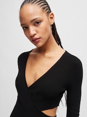 HUGO Black Cut Out Wrap Effect Fitted Mini Dress - Image 4 of 5