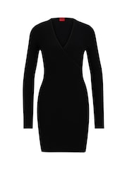 HUGO Black Cut Out Wrap Effect Fitted Mini Dress - Image 5 of 5
