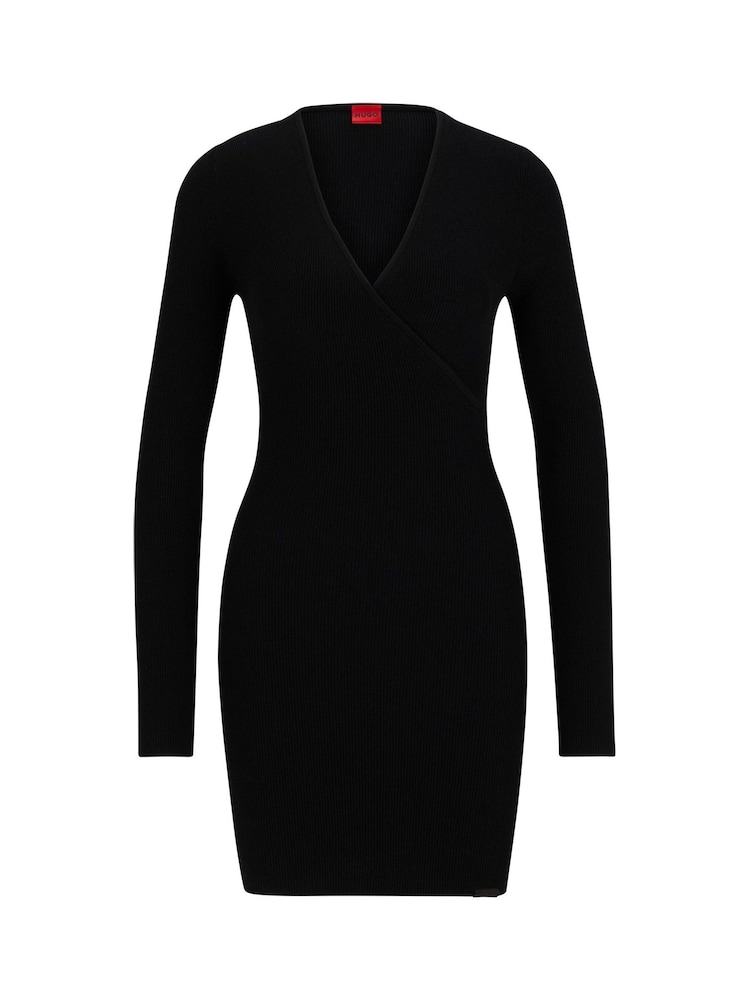 HUGO Black Cut Out Wrap Effect Fitted Mini Dress - Image 5 of 5