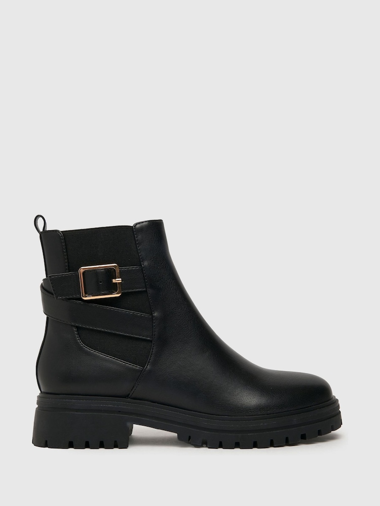 Schuh Arrow Chunky Buckle Black Boots - Image 1 of 4
