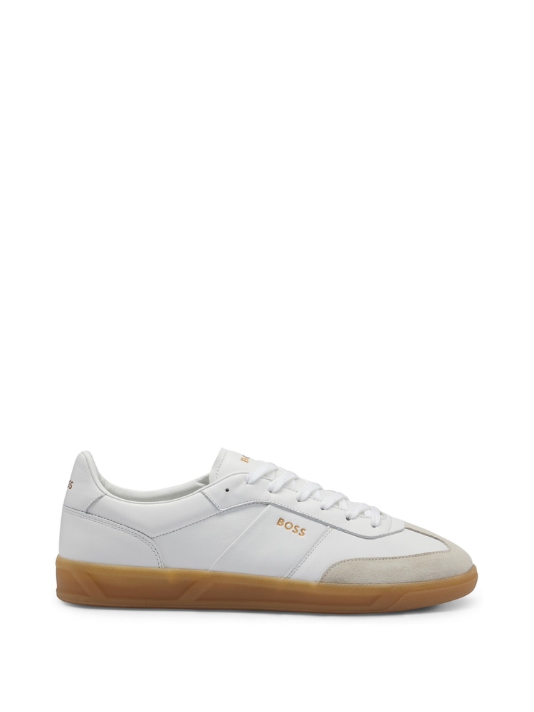 BOSS Cream Leather and Suede Gum Sole Trainers - Image 1 of 5