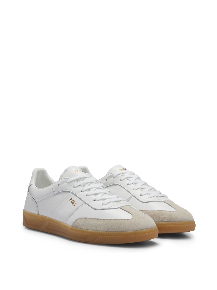BOSS Cream Leather and Suede Gum Sole Trainers - Image 2 of 5