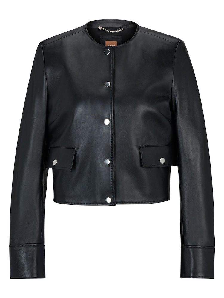 BOSS Black Collarless Cropped Leather Jacket - Image 1 of 1