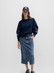 BOSS Mid Blue Slim Fit Stretch Midi Denim Skirt - Image 1 of 5