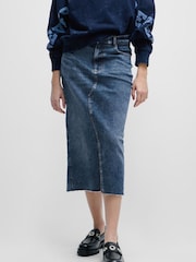 BOSS Mid Blue Slim Fit Stretch Midi Denim Skirt - Image 2 of 5