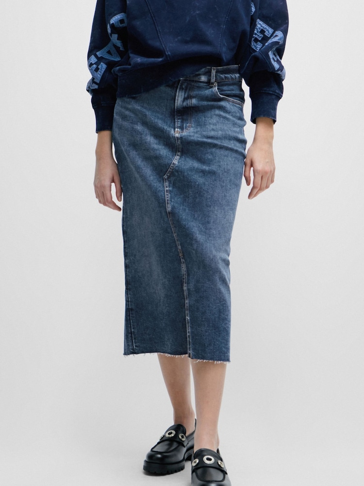 BOSS Mid Blue Slim Fit Stretch Midi Denim Skirt - Image 2 of 5