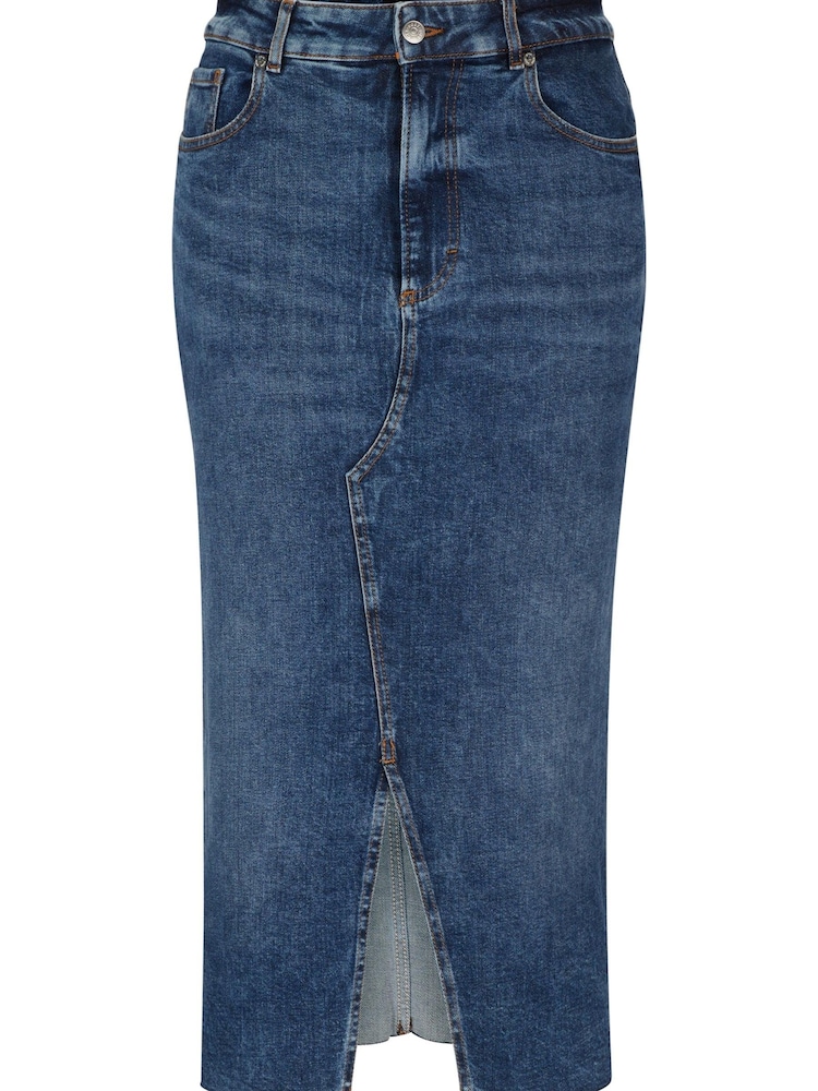 BOSS Mid Blue Slim Fit Stretch Midi Denim Skirt - Image 5 of 5
