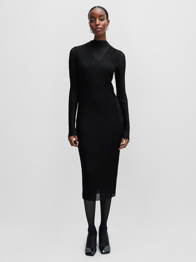 BOSS Black Plisse Pleats Tulle Textured Midi Dress - Image 1 of 6