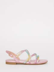 Lipsy Rainbow Pink Low Block Embellished Heel Occasion Sandal - Image 1 of 4